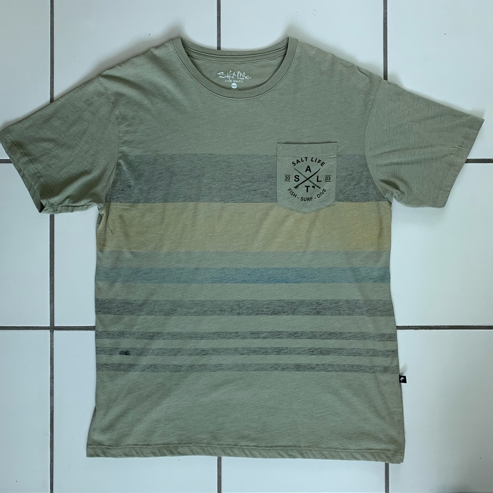Salt Life Army Green With Pocket on Left Peck T-Shirt / Size M